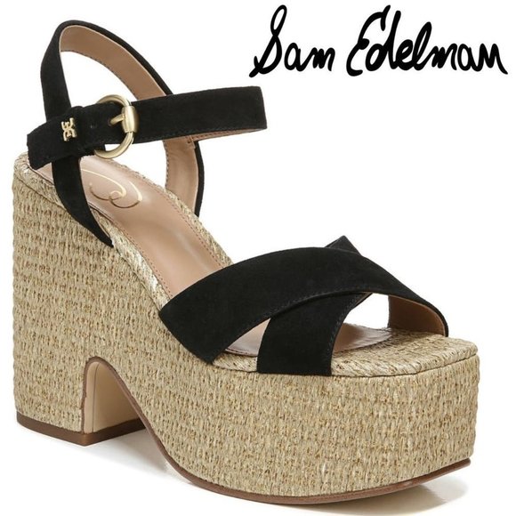 🆕️ NEW Trianna Espadrille Platform Sandal SAM EDELMAN 7.5 and 9.5 in Black - Picture 1 of 12